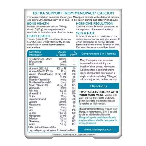 Vitabiotics Menopace Calcium 60 Tablets