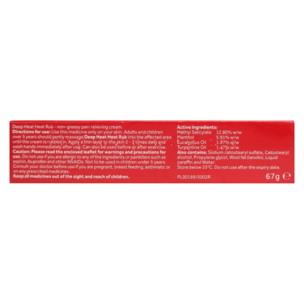 Deep Heat Heat Rub Pain Relief Cream 67g Pack : 3